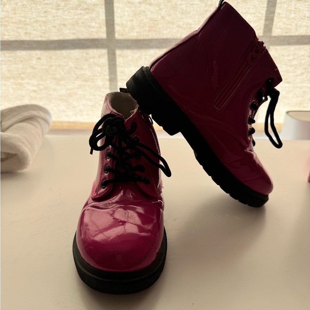 Shiny Pink Lace-Up Boots